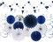 Navy-Blue White-Silver Graduation Party-Decorations - 33pcs Kits Banner, Streamers Tassel Garland,Tissue Pom Poms Honeycomb, Paper Lantern Fans,Wedding Birthday Baby Shower Backdrop Decor Hugtmr